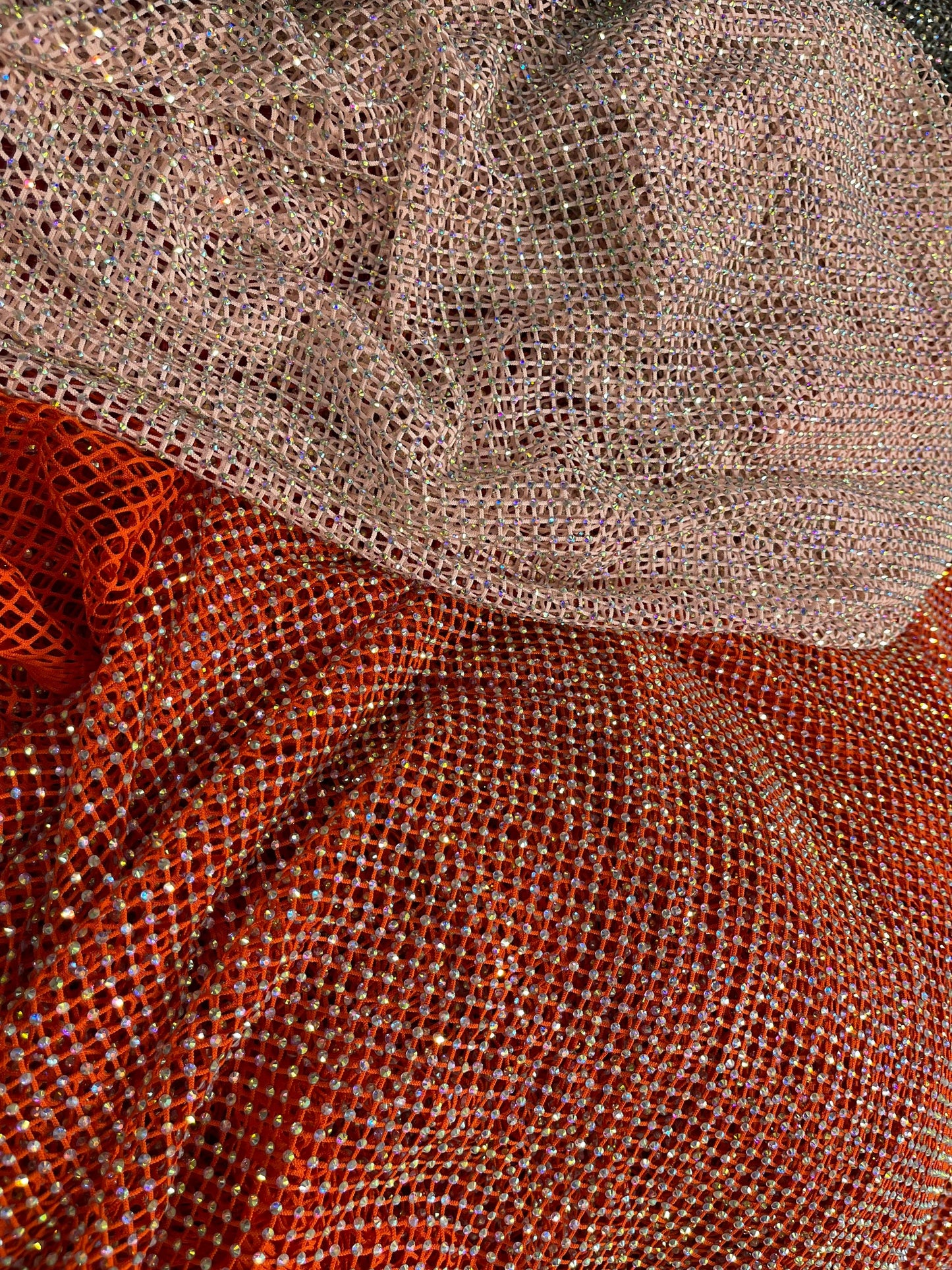 New Luxury Rhinestone stretch mesh fabric 4-way stretch 58/60” Sold by the YD. Ships Worldwide from Los Angeles California USA.