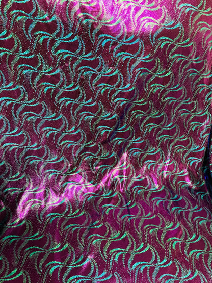 New abstract design hologram nylon spandex 4-way stretch 58/60” Sold by the YD. Ships Worldwide from Los Angeles California USA.