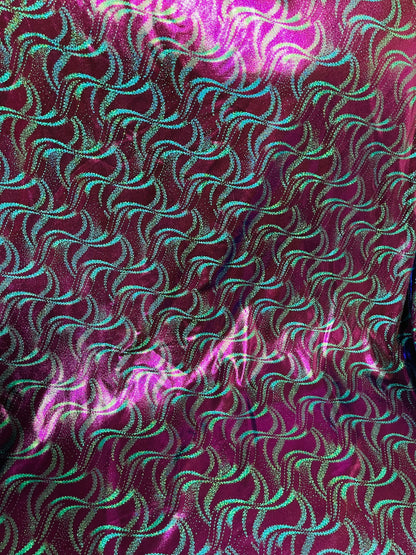 New abstract design hologram nylon spandex 4-way stretch 58/60” Sold by the YD. Ships Worldwide from Los Angeles California USA.