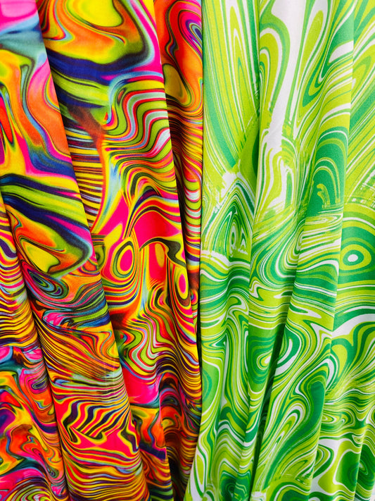 Lava design abstract multicolor print on Great quality of nylon spandex 4-way stretch 58/60” Sold by the YD. Ships Worldwide from L.A CA