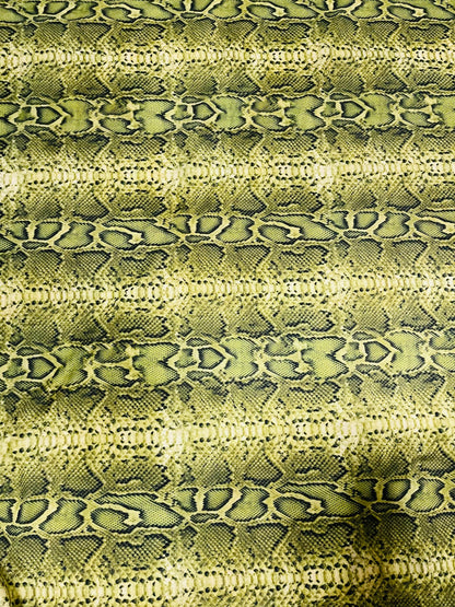 Viper green snake design print on great quality of nylon spandex 4-way stretch 58/60” Sold by the YD. Ships Worldwide from Los Angeles CA