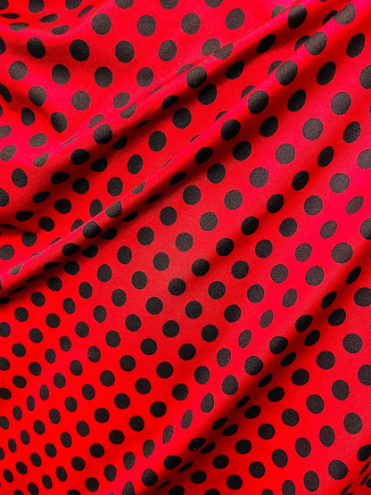 Polka dots design print on best quality of Nylon spandex 4-way stretch 58/60” Sold by the YD. Ships Worldwide from Los Angeles California US