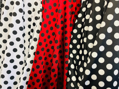 Polka dots design print on best quality of Nylon spandex 4-way stretch 58/60” Sold by the YD. Ships Worldwide from Los Angeles California US