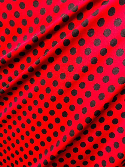 Polka dots design print on best quality of Nylon spandex 4-way stretch 58/60” Sold by the YD. Ships Worldwide from Los Angeles California US