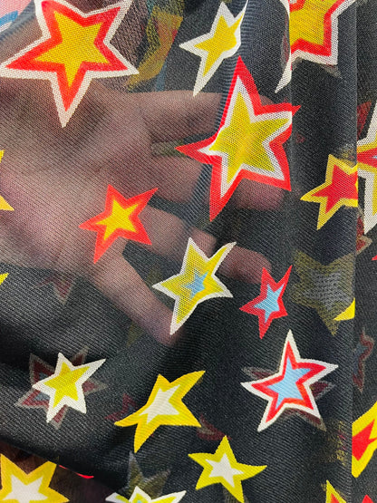 New Stars design multicolor print on great quality of poly mesh 4-way stretch 58/60” Sold by the YD. Ships Worldwide from Los Angeles CA