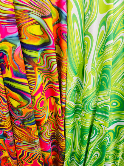 Lava design abstract multicolor print on Great quality of nylon spandex 4-way stretch 58/60” Sold by the YD. Ships Worldwide from L.A CA