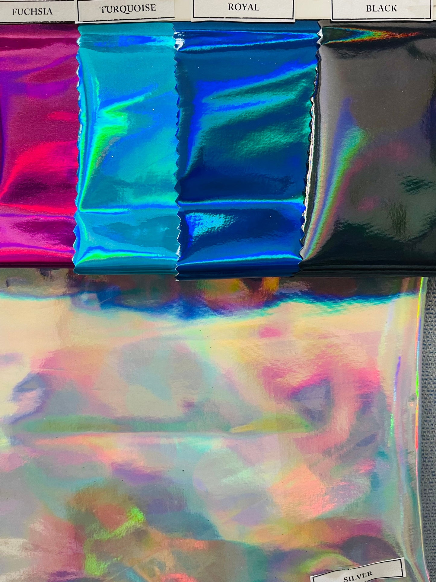 Ultra Iridescent holographic super shiny vinyl 4-way stretch 58/60” Sold by the YD. Apparel Accessories costume fashion. Ships Worldwide