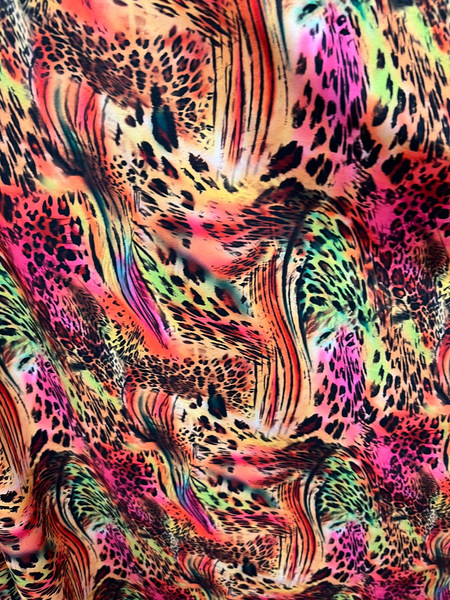 New exotic animal print multicolor print on great quality of nylon spandex 4-way stretch 58/60” Sold by the YD. Ships worldwide from L.A