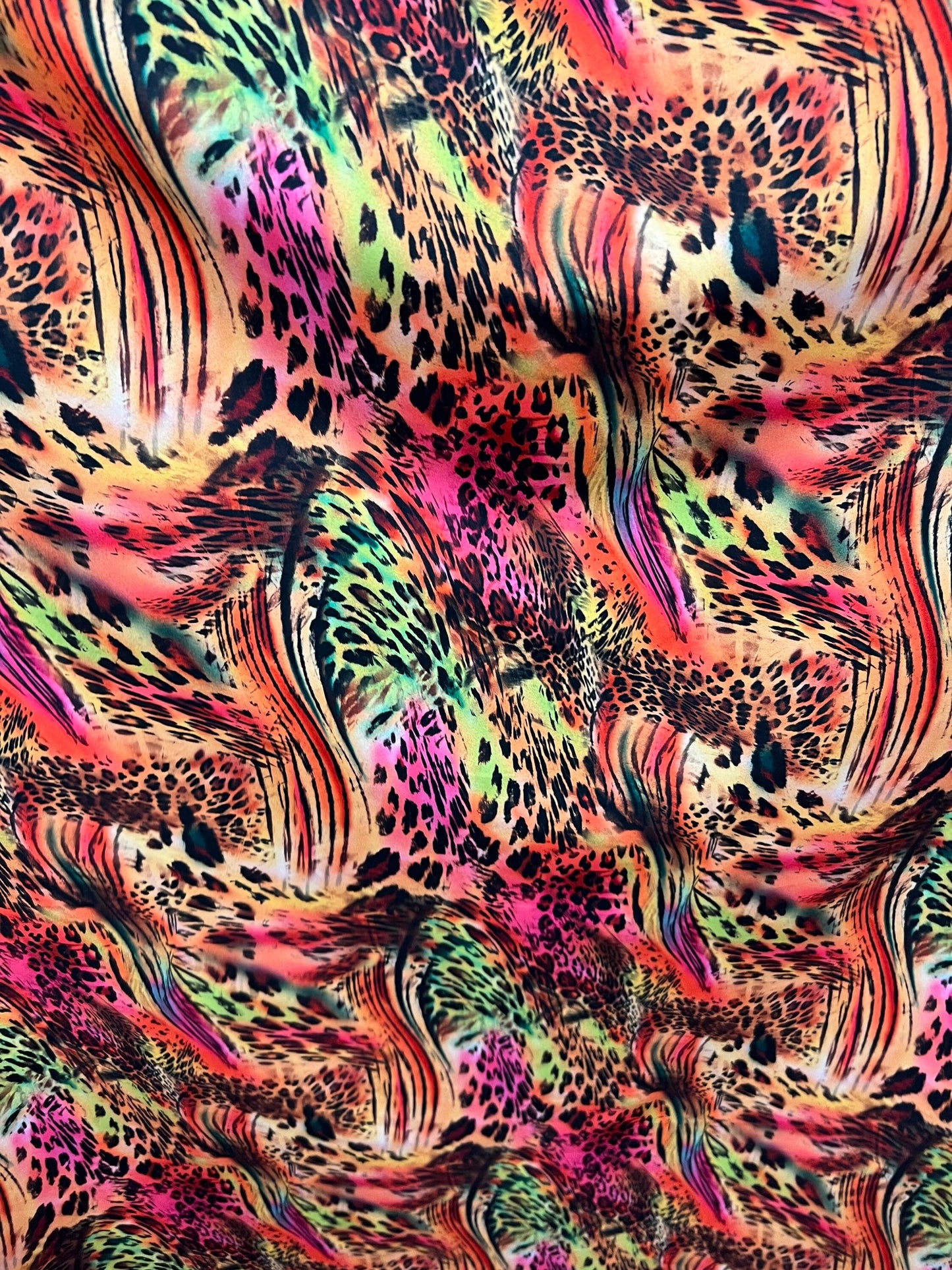 New exotic animal print multicolor print on great quality of nylon spandex 4-way stretch 58/60” Sold by the YD. Ships worldwide from L.A