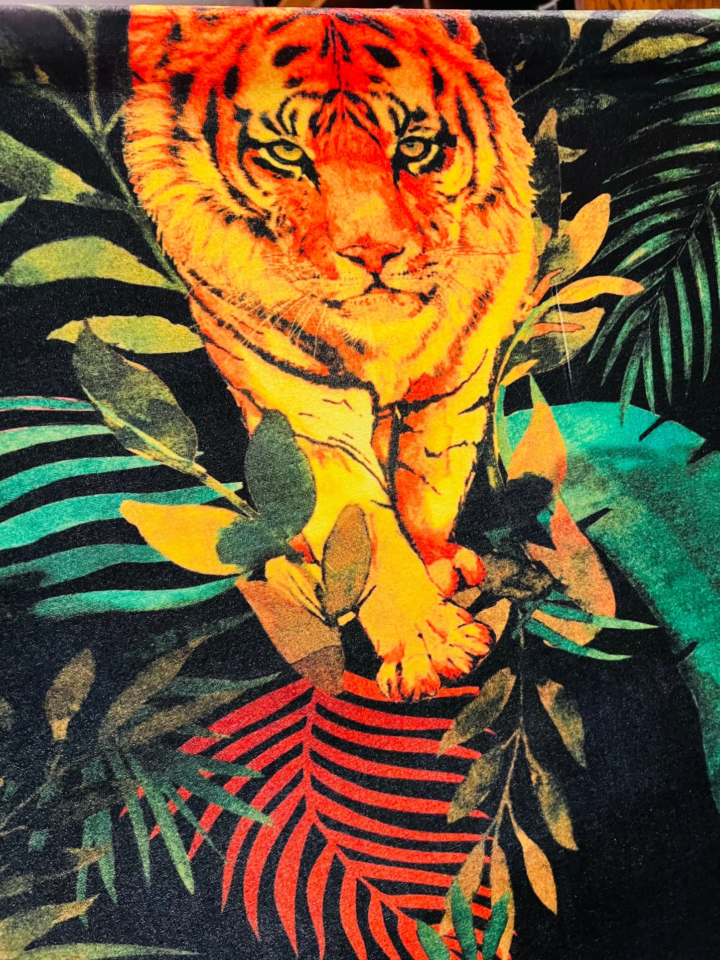 Exotic Tiger design print on great quality of stretch velvet 4-way stretch 58/60” Sold by the YD. Ships worldwide from Los Angeles CA USA