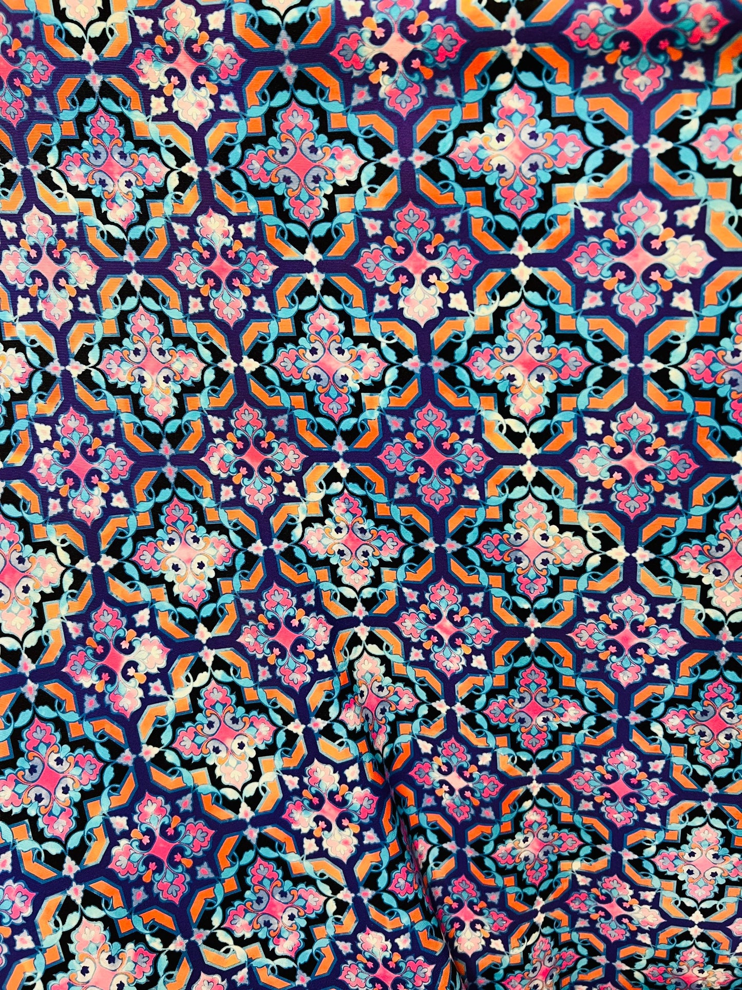 New Isabella design print on great nylon spandex 4way Stretch 58/60” Sold by the YD. Ships worldwide from Los Angeles California USA.