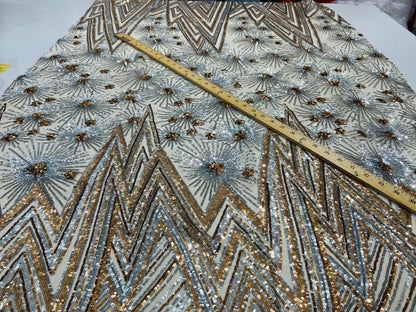 New Luxury sequins Geometric design embroidered on stretch mesh 2-way stretch 55/57” Sold by the YD. Ships Worldwide from Los Angeles CA