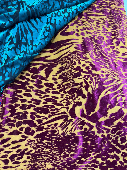 New Exotic animal print design on burnout luxury stretch velvet 4-way stretch 58/60” Sold by the YD. Ships Worldwide from Los Angeles  CA