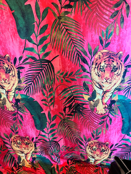 Tiger design exotic animal print on great quality of nylon spandex 4-way stretch 58/60” Sold by the YD. Ships worldwide from Los Angeles CA