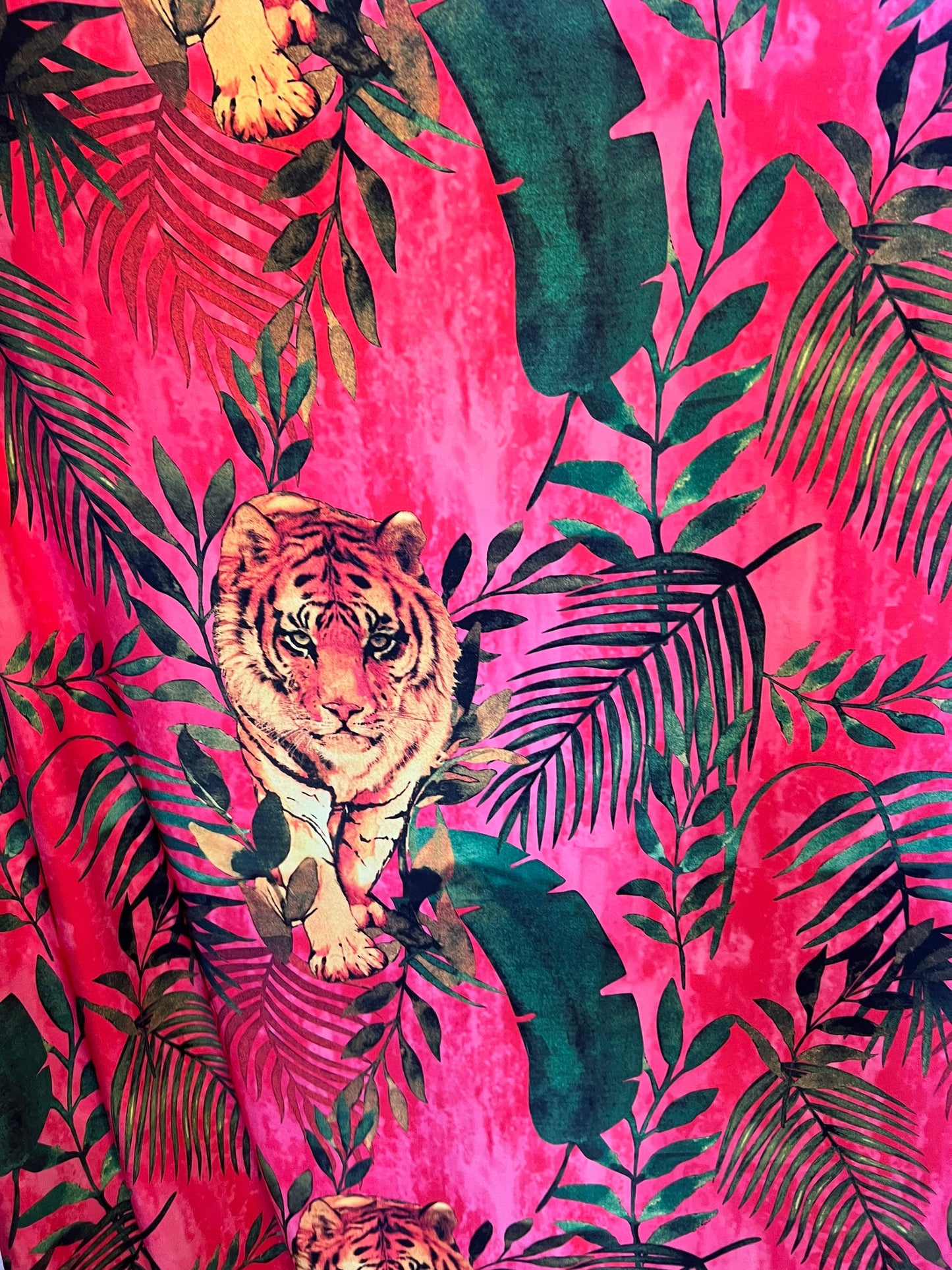 Tiger design exotic animal print on great quality of nylon spandex 4-way stretch 58/60” Sold by the YD. Ships worldwide from Los Angeles CA