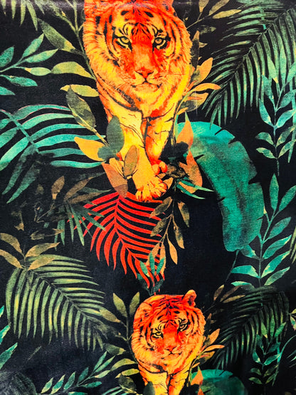 Exotic Tiger design print on great quality of stretch velvet 4-way stretch 58/60” Sold by the YD. Ships worldwide from Los Angeles CA USA