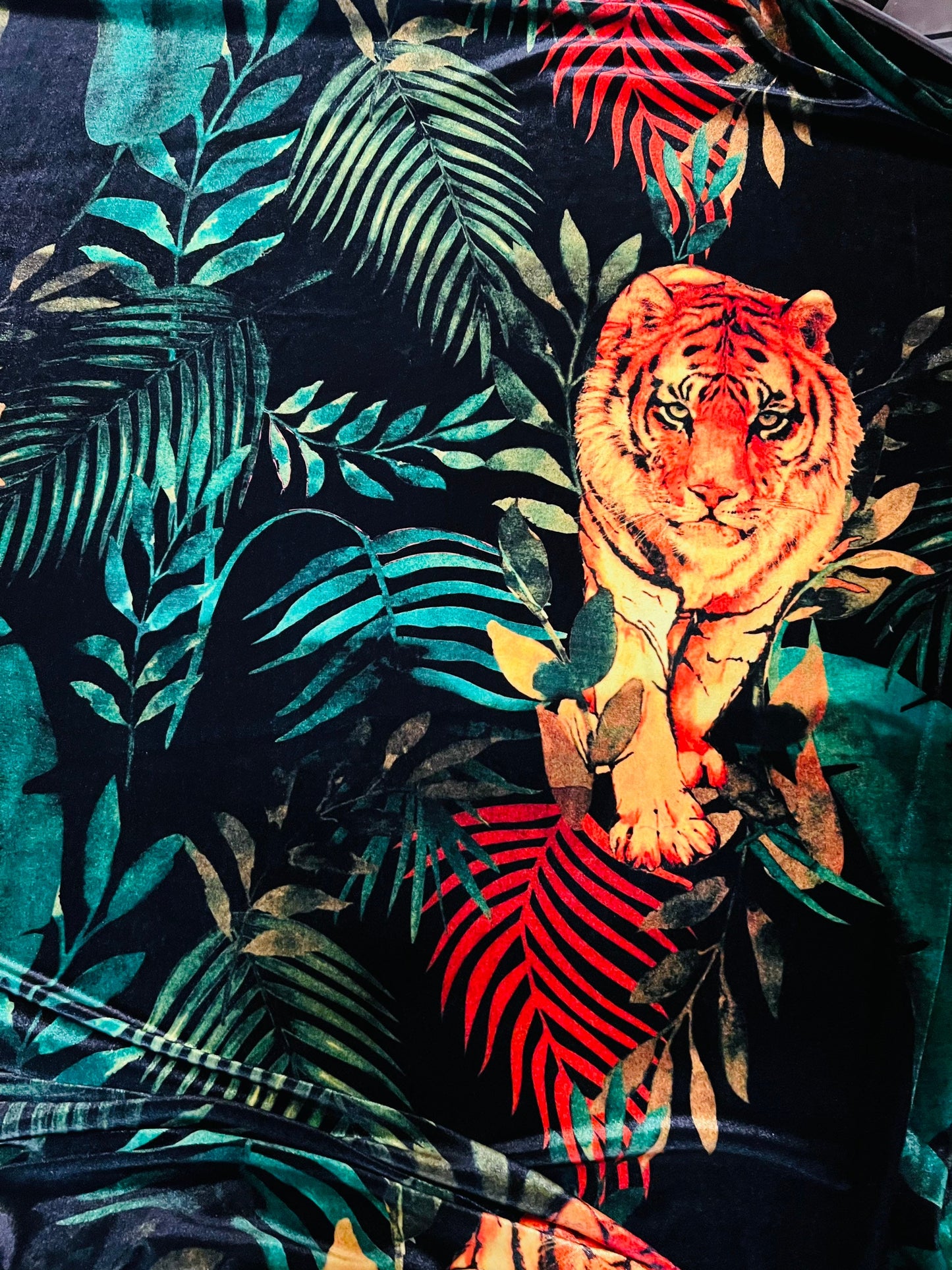 Exotic Tiger design print on great quality of stretch velvet 4-way stretch 58/60” Sold by the YD. Ships worldwide from Los Angeles CA USA