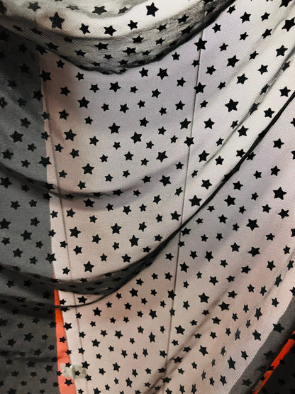 New Stars design flocking stars on stretch power mesh 4-way 58/60” Sold by the YD. Ships Worldwide from Los Ángeles California USA.