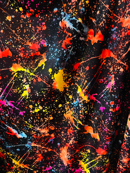 Graffiti paint design Black/Multicolor new color in stock nylon spandex 4-way stretch 58/60” Sold by the YD. Ships Worldwide from L.A CA