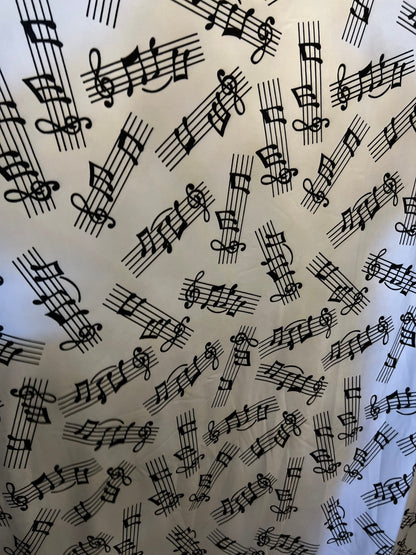 Music Notes design print on great quality of nylon spandex 4-way stretch 58/60” Sold by the YD. Ships Worldwide from Los Angeles California