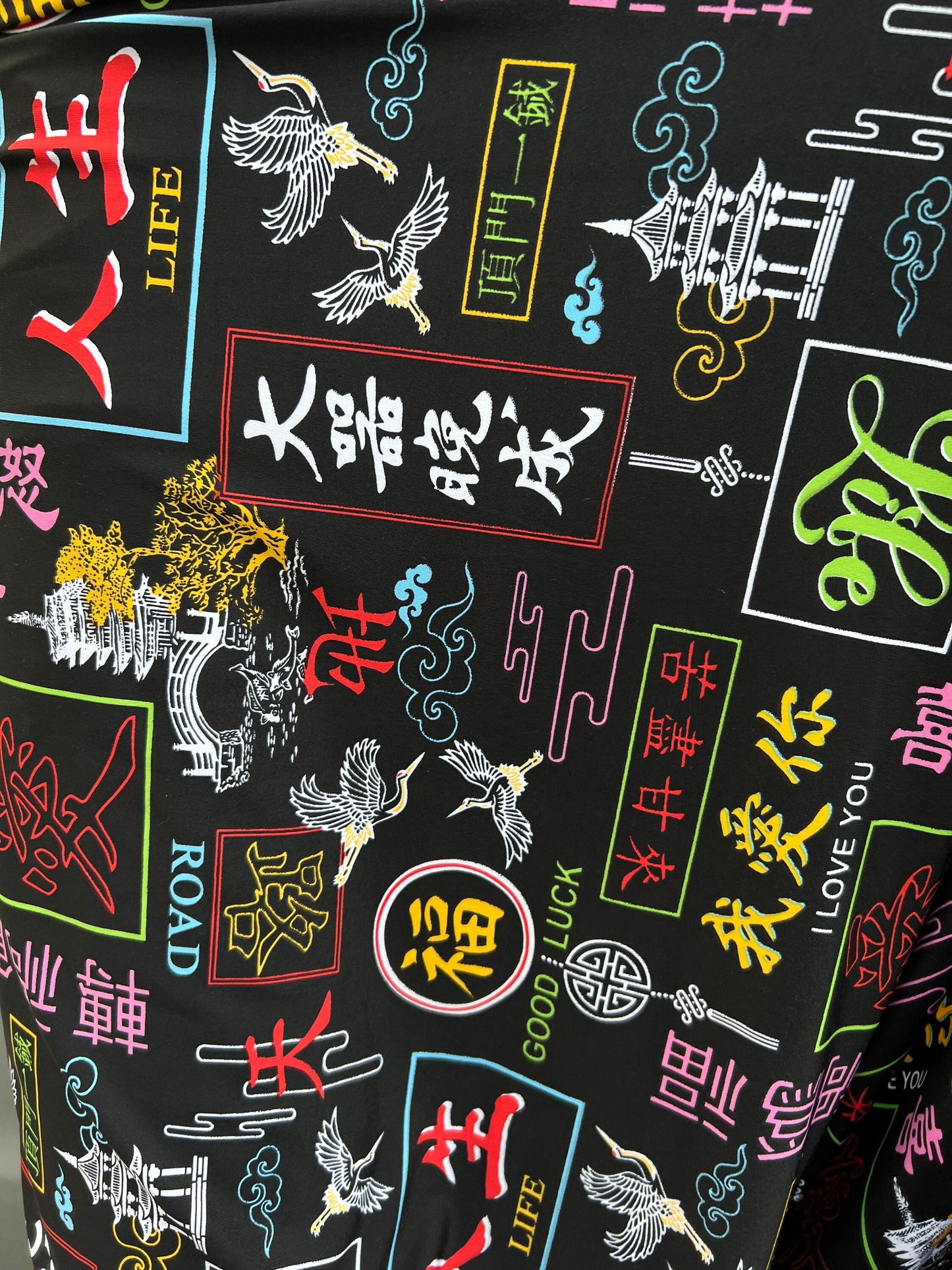 Tokyo design print on poly spandex 4-way stretch 58/60” Sold by the YD. Ships Worldwide from Los Angeles California USA.