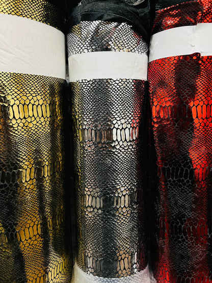 New Snake velvet 4-way stretch velvet with shiny foil 58/60” Sold by the YD. Ships Worldwide from Los Angeles California USA.