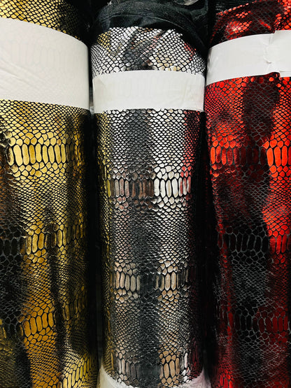 New Snake velvet 4-way stretch velvet with shiny foil 58/60” Sold by the YD. Ships Worldwide from Los Angeles California USA.