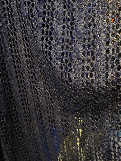 New Metallic Fishnet Lace Navy/Gold 2-way stretch 58/60” Sold by the YD. Ships Worldwide from Los Angeles California USA.