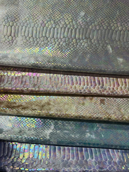 Ilusión Anaconda design crystal iridescent foil on great quality of stretch velvet 4-way stretch 58/60” Sold by the YD. Ships Worldwide