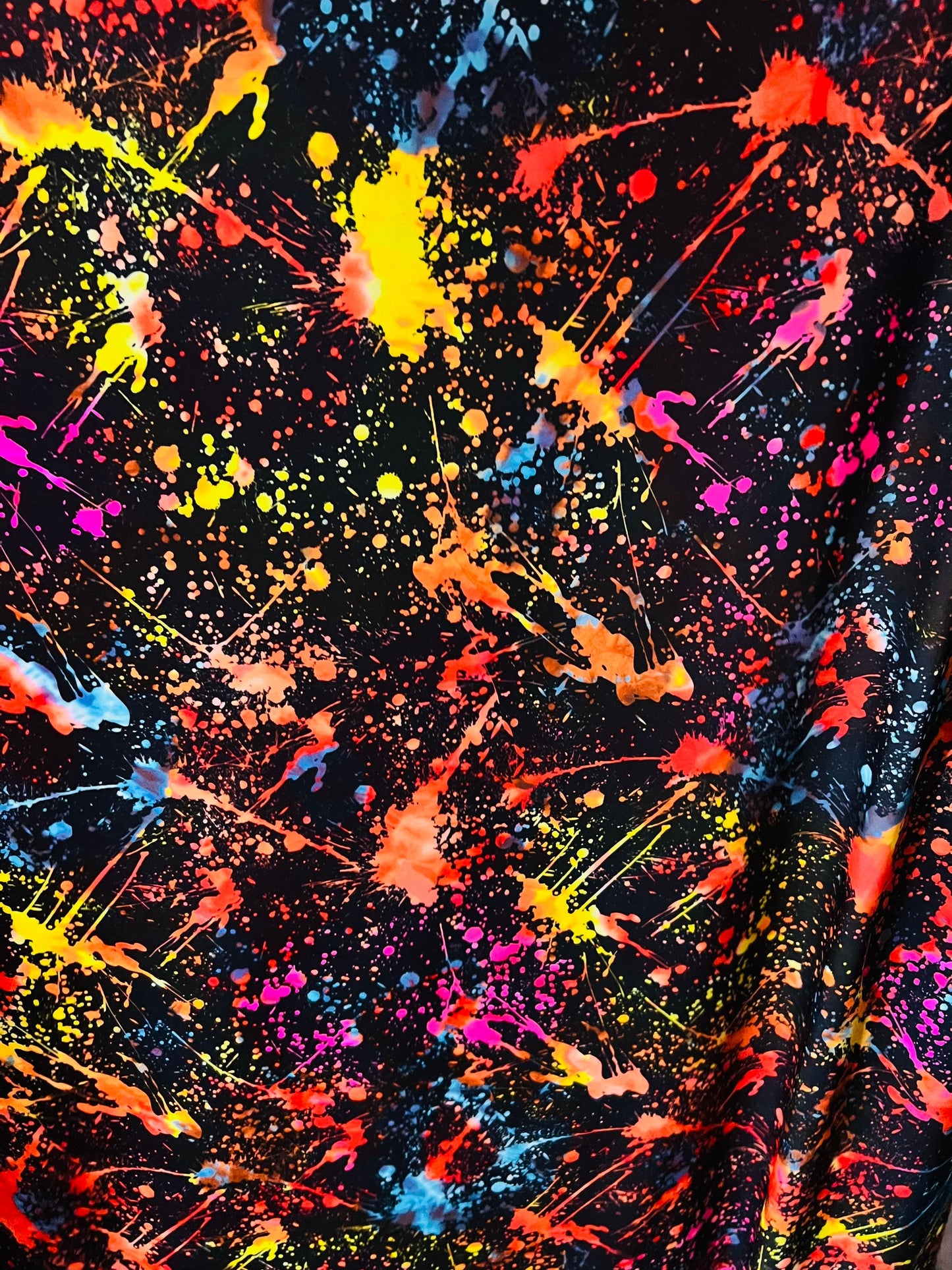 Graffiti paint design Black/Multicolor new color in stock nylon spandex 4-way stretch 58/60” Sold by the YD. Ships Worldwide from L.A CA