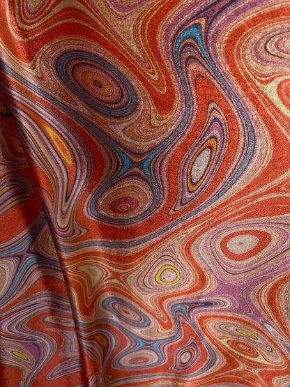 New abstract design Rust multicolor print on stretch velvet 4way stretch 58/60” Sold by the YD. Ships Worldwide from Los Angeles California