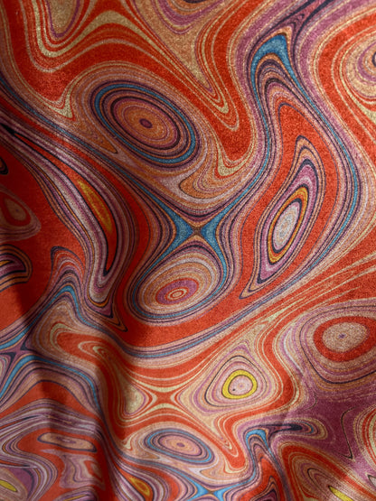 New abstract design Rust multicolor print on stretch velvet 4way stretch 58/60” Sold by the YD. Ships Worldwide from Los Angeles California