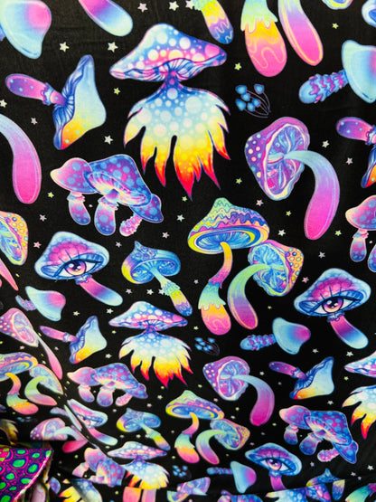 New Magic Mushrooms design print on great quality of nylon spandex 4-way stretch 58/60” Sold by the YD. Ships Worldwide from Los Angeles Cal