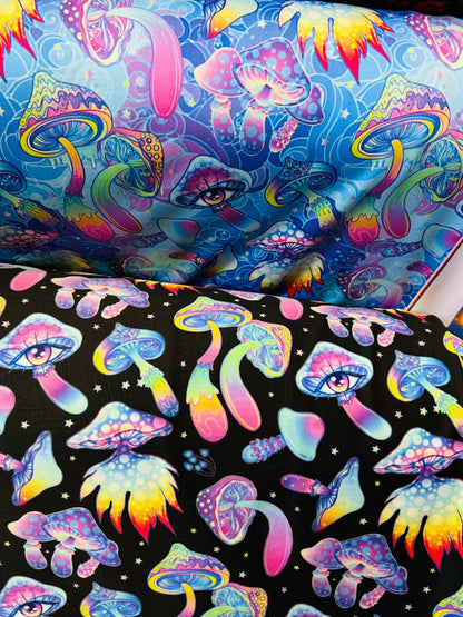 New Magic Mushrooms design print on great quality of nylon spandex 4-way stretch 58/60” Sold by the YD. Ships Worldwide from Los Angeles Cal