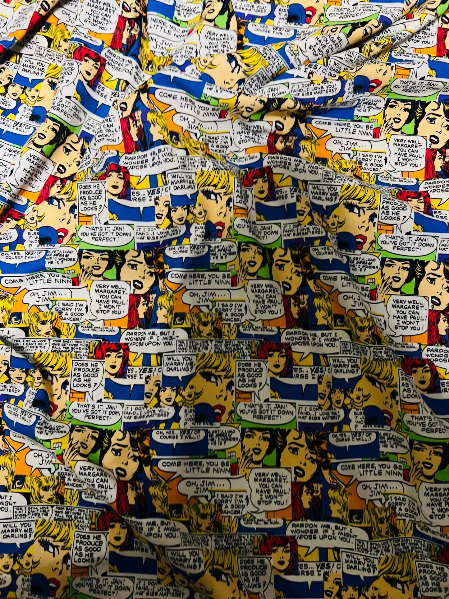 New Comic book design print on best quality of nylon spandex 4-way stretch 58/60” Sold by the YD. Ships Worldwide from Los Angeles CA