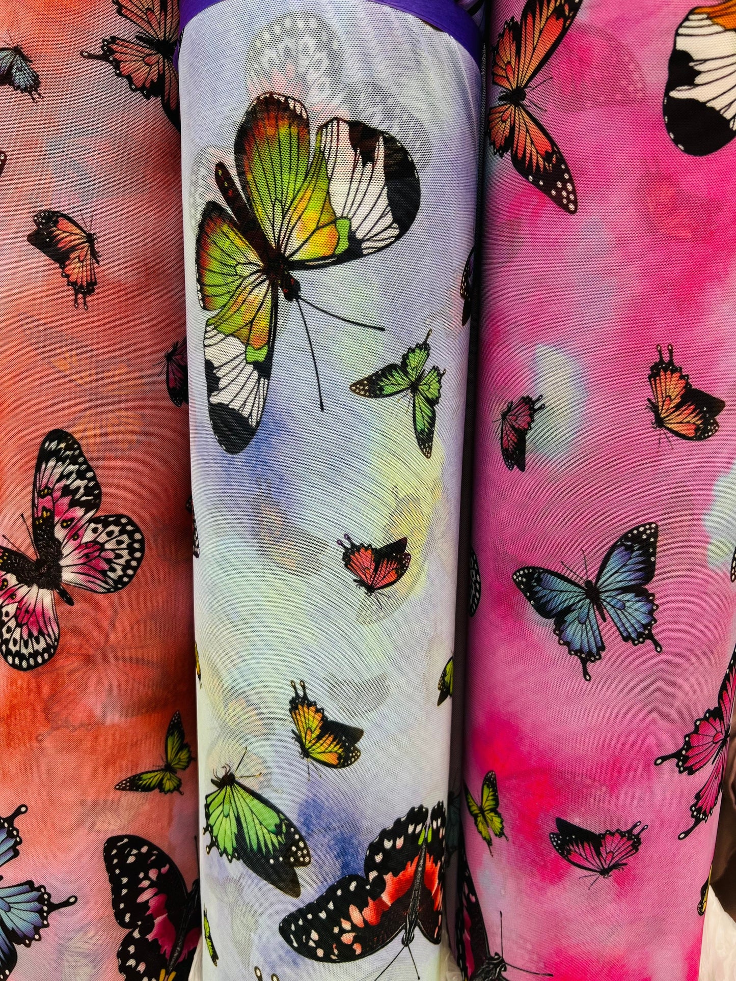 Butterfly design Multicolor print on best quality of nylon power mesh  4-way stretch 58/60” Sold by the YD. Ships Worldwide from