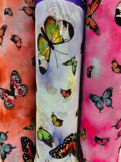 Butterfly design Multicolor print on best quality of nylon power mesh  4-way stretch 58/60” Sold by the YD. Ships Worldwide from