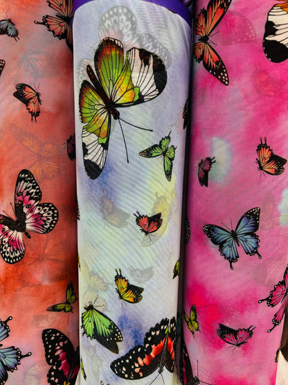 Butterfly design Multicolor print on best quality of nylon power mesh  4-way stretch 58/60” Sold by the YD. Ships Worldwide from