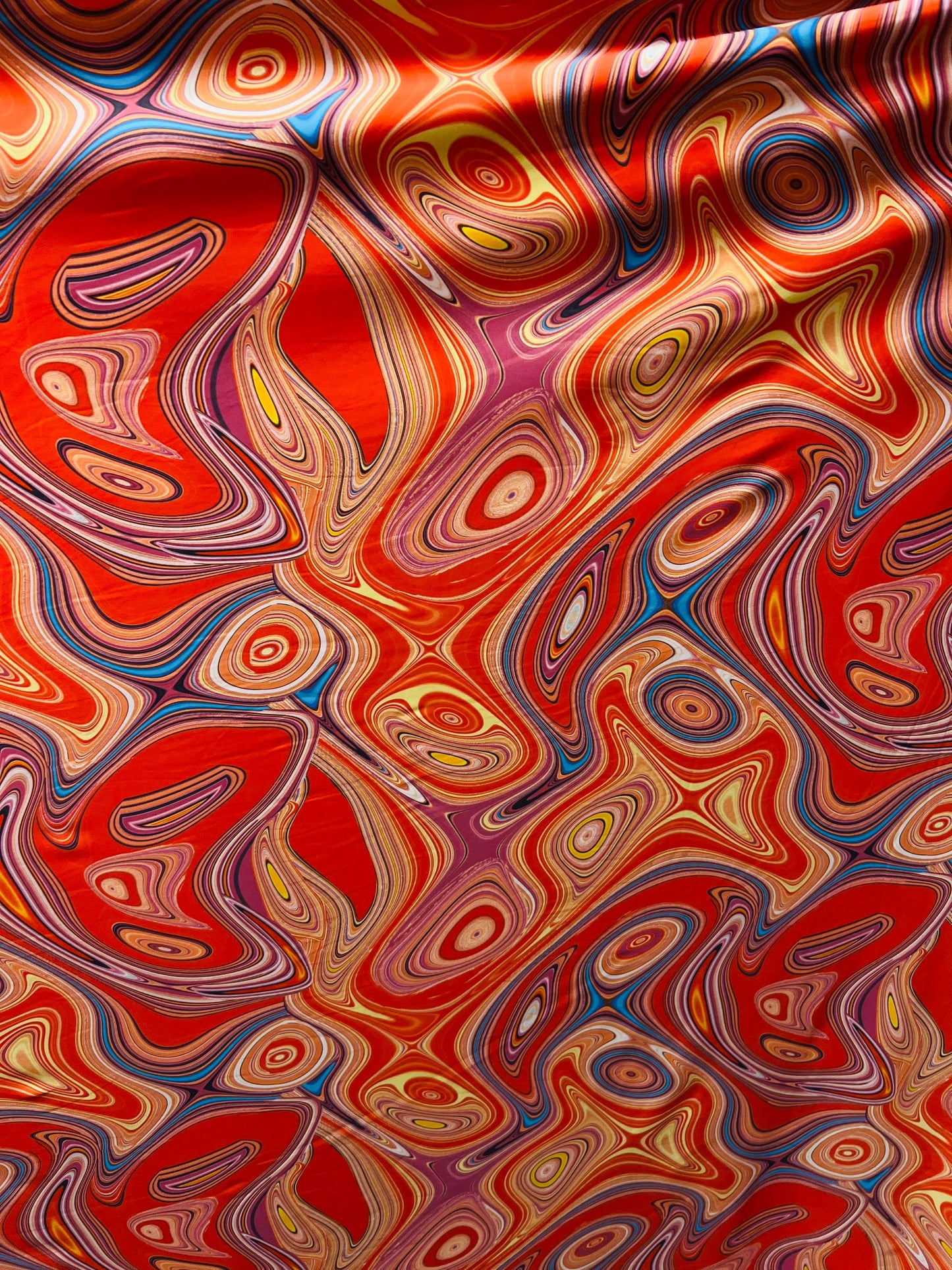 New abstract design Rust multicolor print on nylon spandex 4-way stretch 58/60” Sold by the YD. Ships Worldwide from Los Angeles California