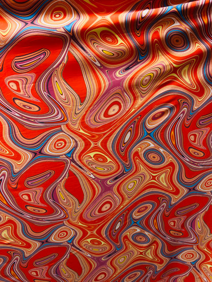 New abstract design Rust multicolor print on nylon spandex 4-way stretch 58/60” Sold by the YD. Ships Worldwide from Los Angeles California