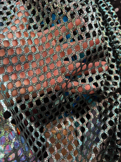 Skin snake design print on fishnet metallic diamond mesh 2-way stretch 58/60” Sold by the YD. Ships Worldwide from Los Angeles California US