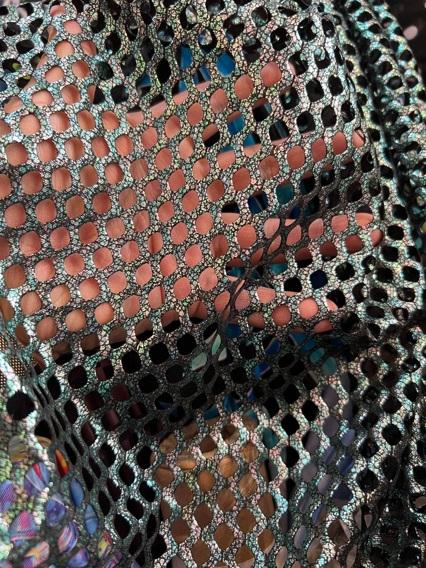 Skin snake design print on fishnet metallic diamond mesh 2-way stretch 58/60” Sold by the YD. Ships Worldwide from Los Angeles California US