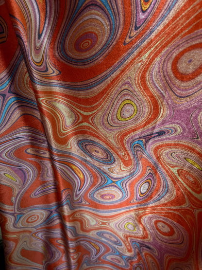 New abstract design Rust multicolor print on stretch velvet 4way stretch 58/60” Sold by the YD. Ships Worldwide from Los Angeles California