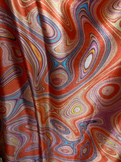 New abstract design Rust multicolor print on stretch velvet 4way stretch 58/60” Sold by the YD. Ships Worldwide from Los Angeles California