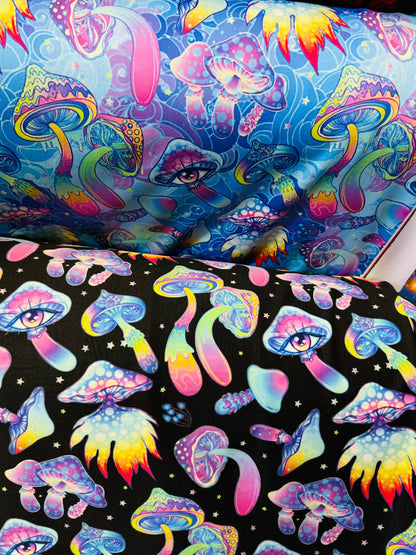 New Magic Mushrooms design print on great quality of nylon spandex 4-way stretch 58/60” Sold by the YD. Ships Worldwide from Los Angeles Cal