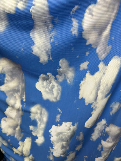 Clouds design print on great quality of ribbed nylon spandex 4-way stretch 58/60” Sold by the YD. Ships Worldwide from Los Angeles CA