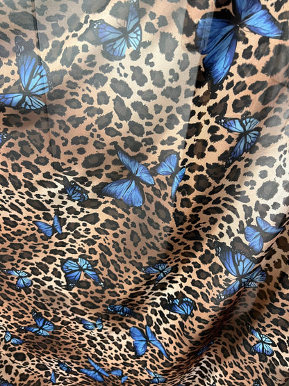 New Exotic leopard & Butterfly design print on great quality of power mesh nylon spandex 4-way stretch 58/60” Sold by the YD.