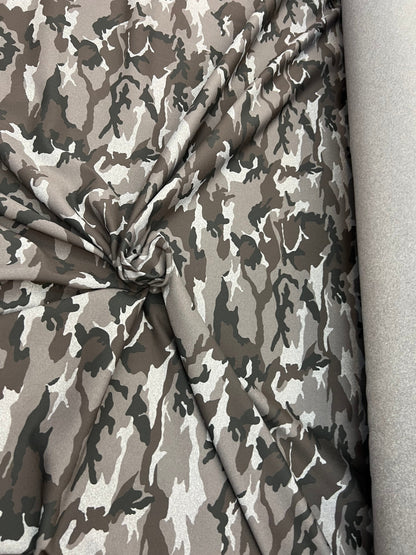 Camouflage design Gray/Black/Silver print on great quality of nylon spandex 4-way stretch 58/60” Sold by the YD. Ships Worldwide from LA