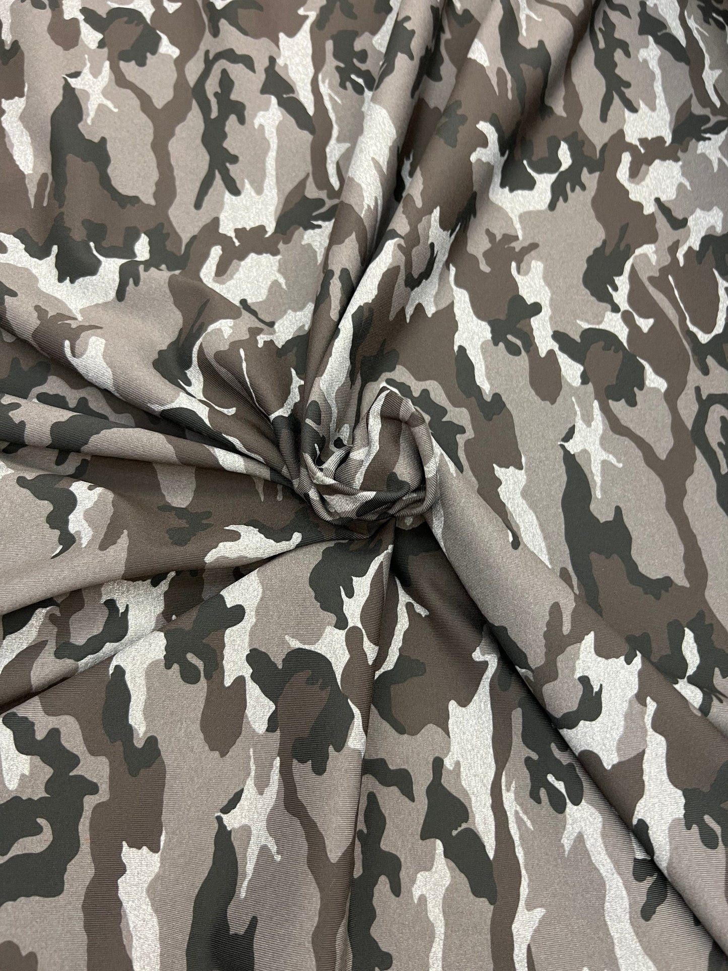 Camouflage design Gray/Black/Silver print on great quality of nylon spandex 4-way stretch 58/60” Sold by the YD. Ships Worldwide from LA