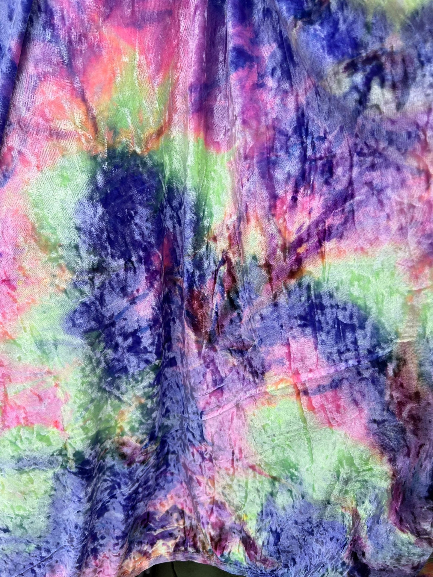 New Tie dye lavender/Multi great quality of crushed velvet 4-way stretch 58/60” Sold by the YD. Ships Worldwide from Los Angeles California